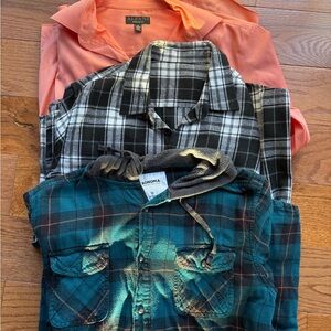 3 set Bundle Men’s long sleeve shirts, Plaid and Solid Button-Up Shirt Bundle, M